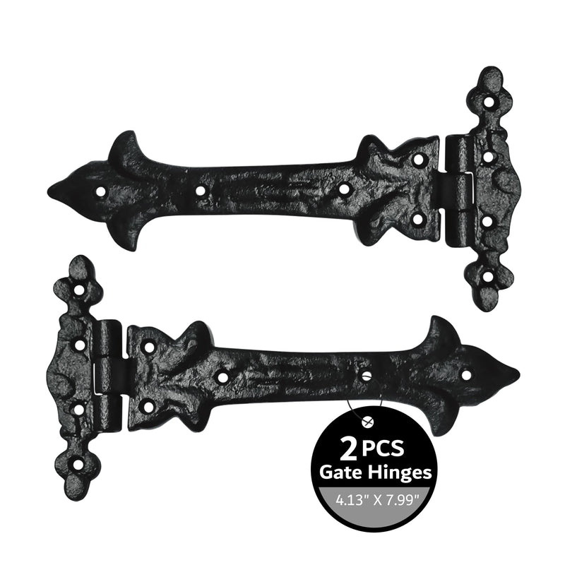 Akatva T Hinge Set - 2 Pieces Gate Hinges for Wooden Fences Heavy Duty - Barn Hinges for Doors - Black Hinges – Hinges for Shed Door - Door Hinges Black Matte - Hinges Outdoor - Fence Strap Hinge Set 2 Pieces Set