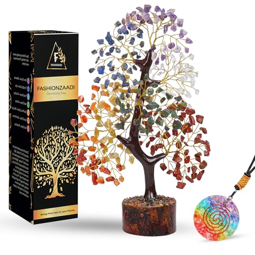 FASHIONZAADI 7 Chakra Crystal Tree Life Feng Shui Tree Sister's Birthday Office Gift Energy Crystals Spiritual Gifts 7 Chakra Tree & Round Pendant