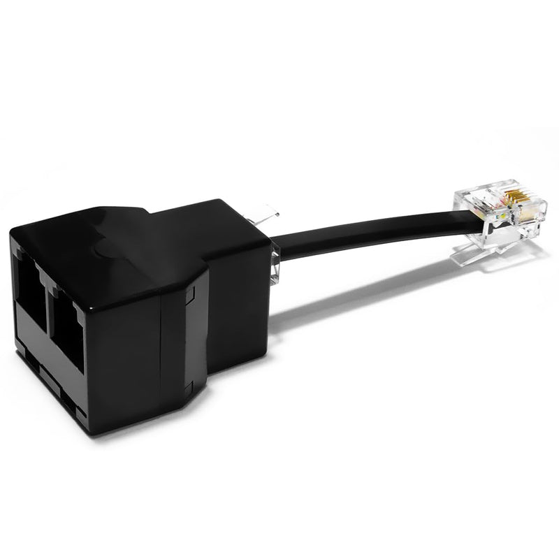 [Australia - AusPower] - Phone Jack Splitter for Landline Telephone RJ11 6P4C 2-Way in-Line or in-Wall Duplex Adapter (1 Splitter + 2.5 Inch Cable) Made in USA w/ 2.5 inch Cable Black 1 