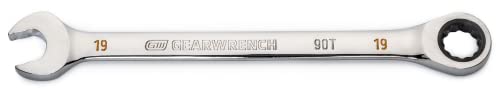 GEARWRENCH 19mm 90T 12-point ratcheting combination wrench, polished metal finish