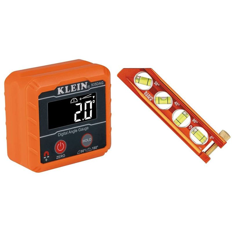[Australia - AusPower] - Klein Tools 935DAG Digital Angle Gauge & 935AB4V Torpedo Level - Magnetic Conduit Level with 4 Vials, V-Groove, Magnet Track & High Viz Orange Gauge + 935AB4V Level 