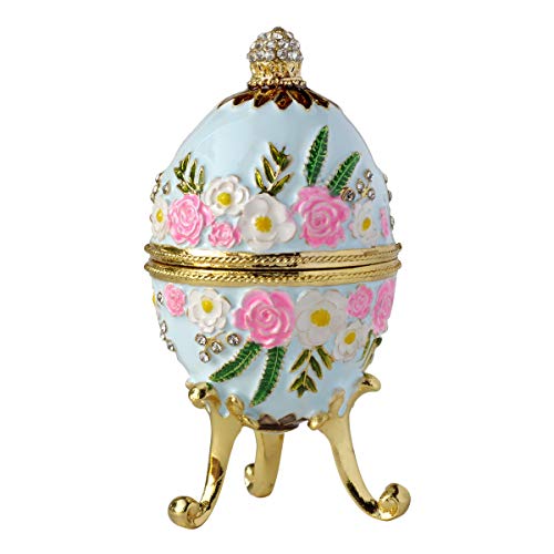 Apropos Hand- Painted Classic Vintage Style Faberge Egg with Rich Enamel and Sparkling Rhinestones Jewelry Trinket Box (Light Blue) Light Blue