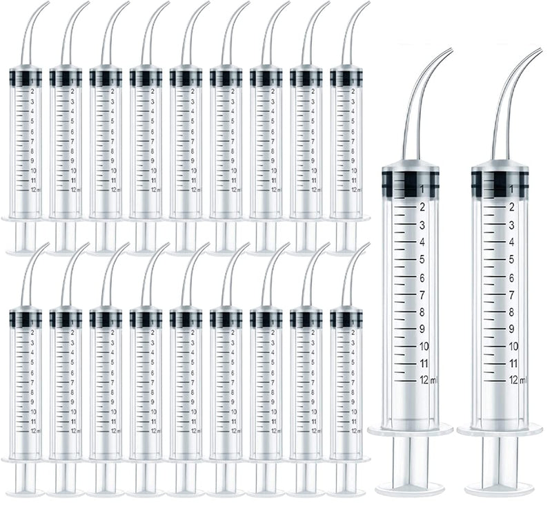 [Australia - AusPower] - 20 Pack Dental Syringe Disposable 12ml Dental Irrigation Syringe with Curved Tip for Oral, Dental Care, Tonsil Stone Squirt, Feed Pet, Liquid Injection, Oil, Glue Curved Tip (With Measurement) 20 