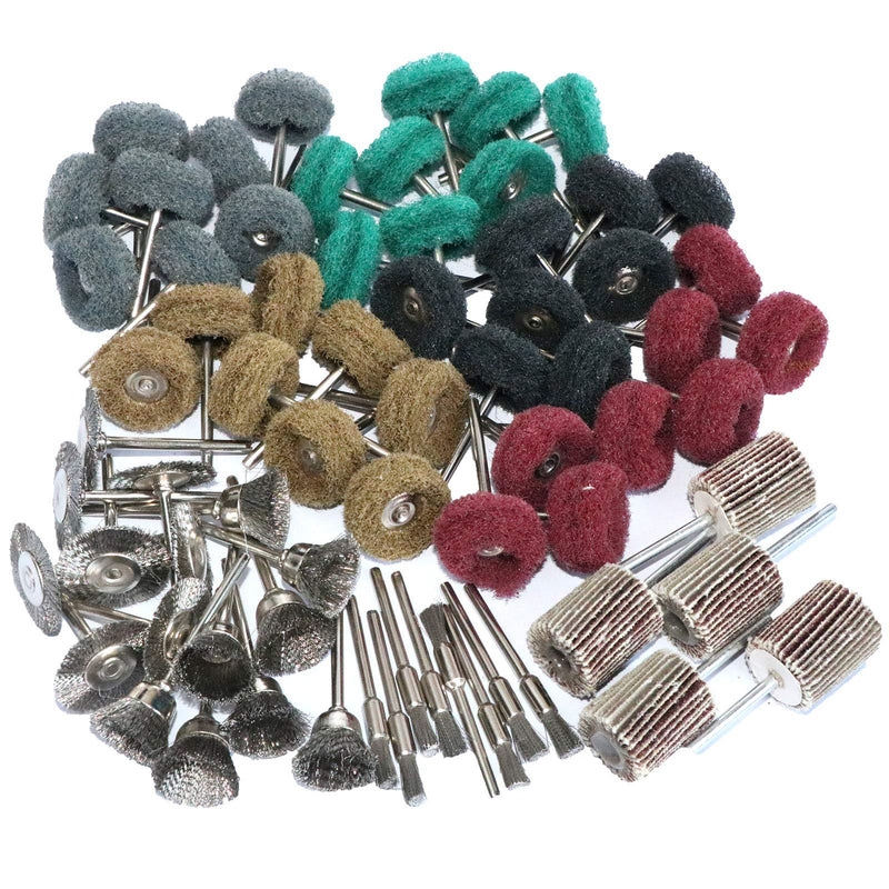 [Australia - AusPower] - 69Pcs Abrasive Wheel Buffing Polishing Wheel Wire Brushes Set for Rotary Tool Accessories,Shank 3mm Mini Brush Polishing Kit,for Power-Operated Grinders 