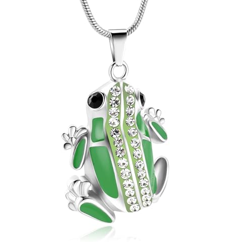 Frog Urn Necklace for Ashes Animals Cremation Jewelry Stainlee Steel Memorial Necklaces Keepsake Jewelry Ashe Holder Pendant for Human Ashes with Filling Kits Green