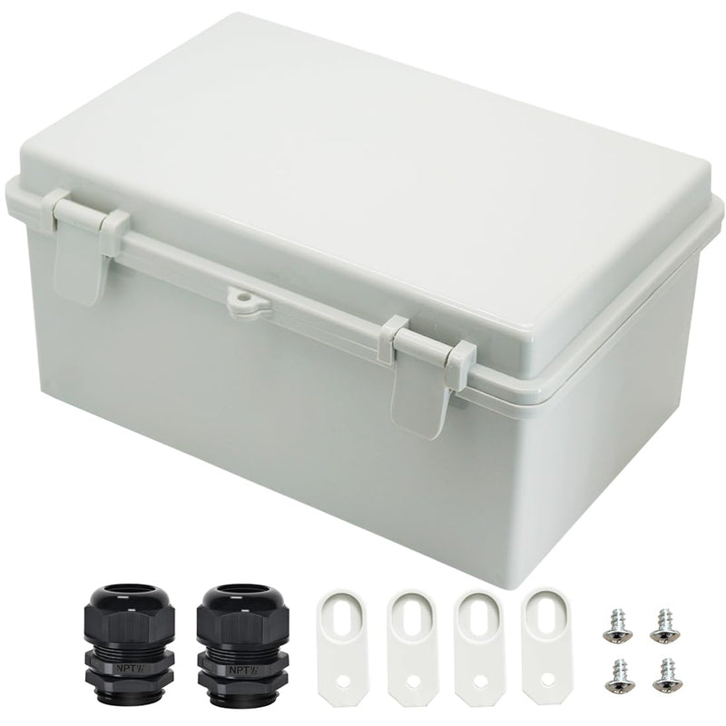 Zulkit Junction Box ABS Plastic Dustproof Waterproof IP65 Electrical Boxes Hinged Shell Outdoor Universal Project Enclosure with 2 Cable Glands 11.42 x 7.48 x 5.51 Inch (290x190x140mm) 11.42" x 7.48" x 5.51"