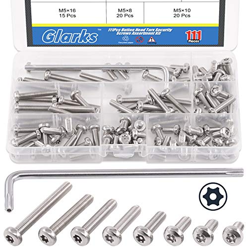 Glarks M5 Torx security screw assortment set with 304 stainless steel pan head screws and T25 wrench