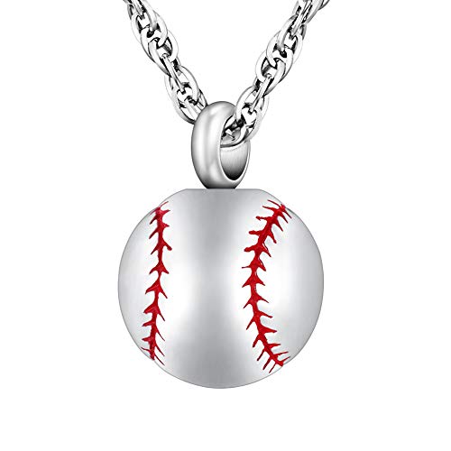 abooxiu Baseball Urn Necklace for Ash Stainless Steel Cremation Jewelry Memorial Pendant Keepsake Human Ashes Holder Women Men Silver Non-engraving