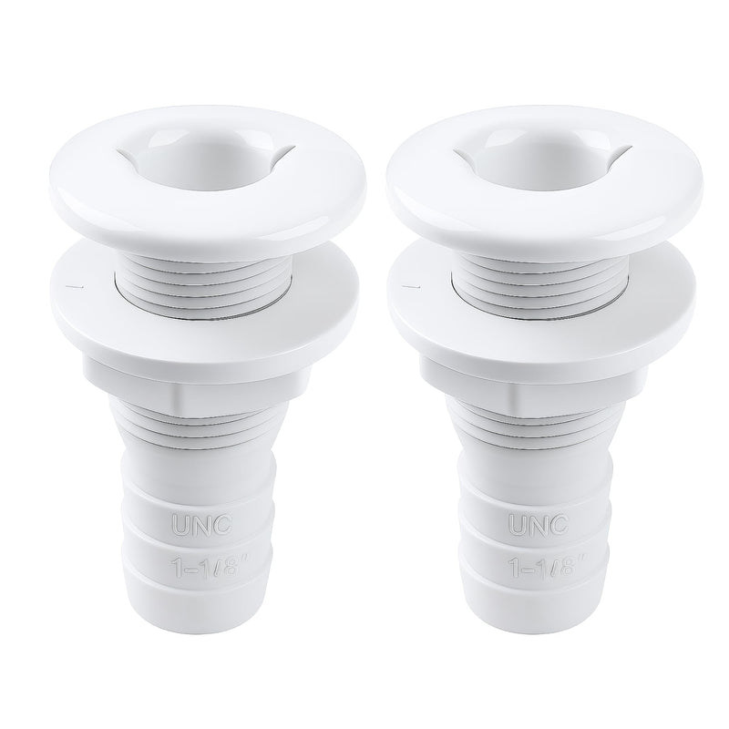 SEAFLO Thru Hull Fitting, Marine Boat, Plastic Drain Overflow Connector, Corrosion Resistant Saltwater Safe, Bilge Port Deck Outlet,(⅝,¾,1,1⅛,1¼,1½, & 2" Options)(1,2,5, &10 Packs)(White/Black) 1⅛” White 5