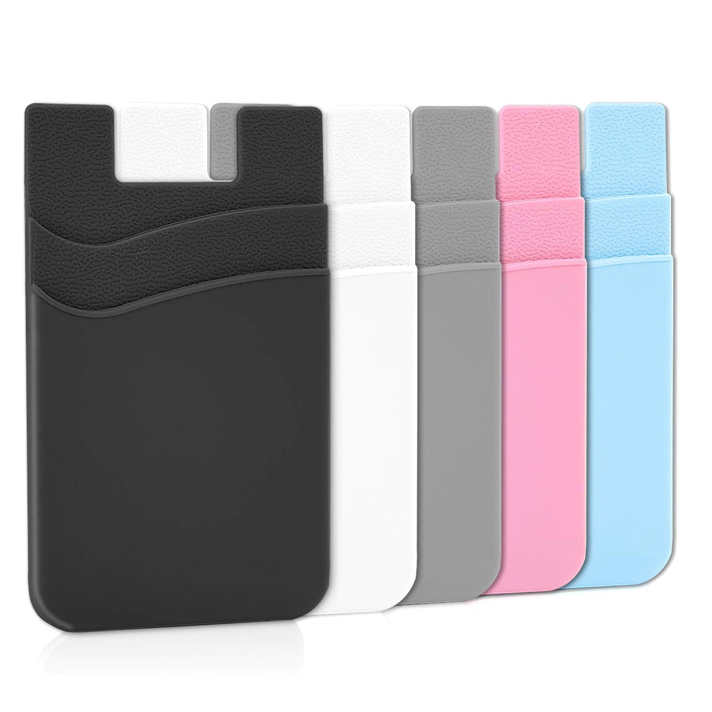 [Australia - AusPower] - Senose Phone Wallet, Card Holder for Back of Phone Stick on Phone Cases Great Storage Compatible for iPhone/Android/Samsung Galaxy Pack of 5 Black+White+Gray+Pink+Light Blue 