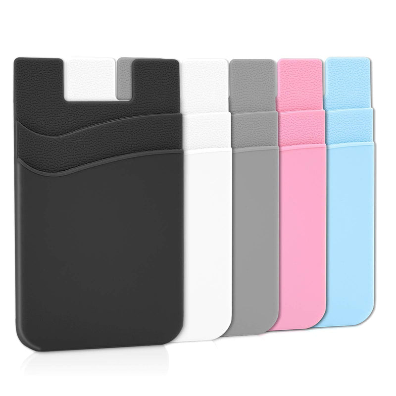 [Australia - AusPower] - Senose Phone Wallet, Card Holder for Back of Phone Stick on Phone Cases Great Storage Compatible for iPhone/Android/Samsung Galaxy Pack of 5 Black+White+Gray+Pink+Light Blue 