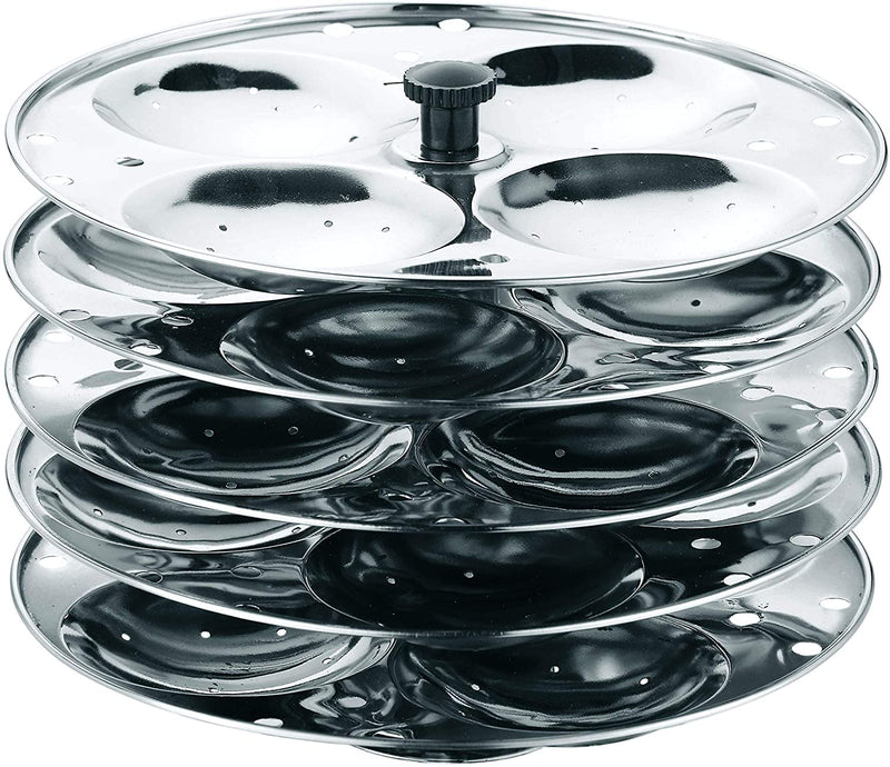Vinod Stainless Steel Idli Stand – 5 Tier Stand – Makes up to 20 Idlis – Easy Cleaning – Ergonomic Tiers - Suitable For Indian Cooking – Food Grade Idli Plates For Cooker, Electric Pot, Insta Pot