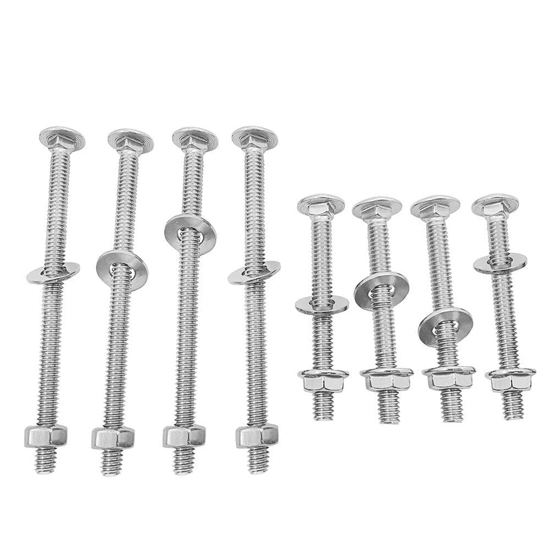 8Sets Universal Headboard or Footboard Hardware Nuts and Bolts 4 inches and 2 1/2" Long,for Furniture, Cots, Beds, Crib and Chairs Round Head Square Neck Bolt,Carriage Bolt