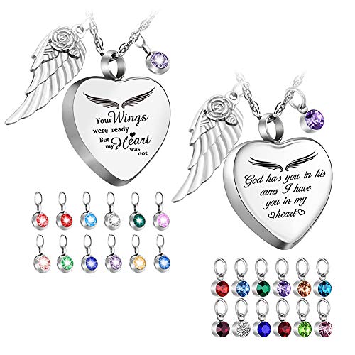 Dletay Heart Urn Necklace for Ashes with 12 Birthstones Cremation Jewelry for Ashes