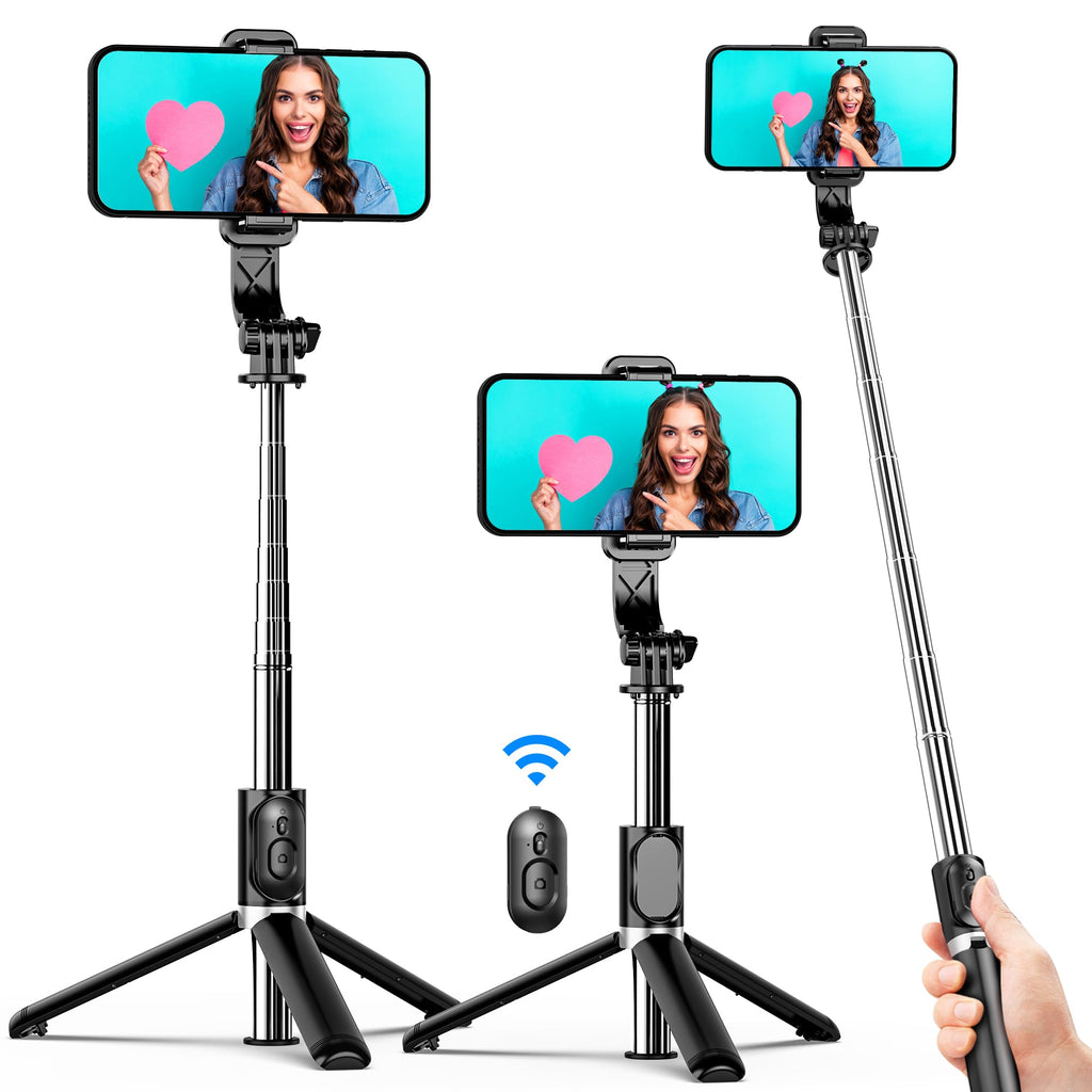 [Australia - AusPower] - Selfie Stick Tripod, All in One Extendable & Portable Selfie Stick with Wireless Remote Compatible with iPhone 14 13 12 11 pro Xs Max Xr X 8 7, Galaxy Note10/S20/S10/OnePlus 9/9 PRO etc Black 