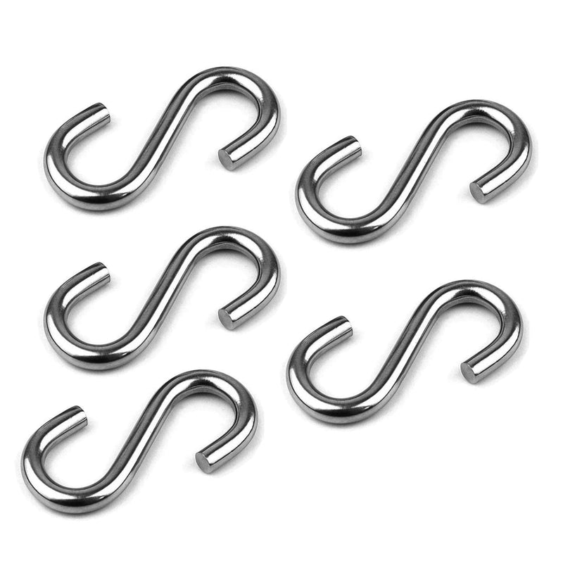 [Australia - AusPower] - ABSOK 5 Pcs S Hooks 304 Stainless Steel Heavy Duty S Hooks, 3.2 inches Long and 5/16 inches Thick,S Shaped Hanging Hook is Used to Hang Any Objects in hammocks, Swings, workshops or garages 