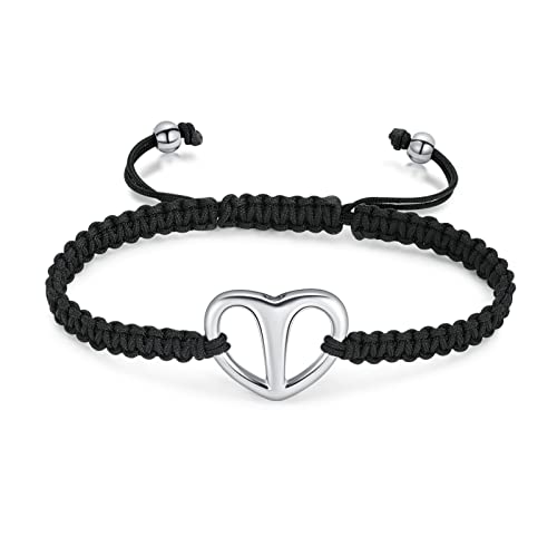 Black Rope Cremation Bracelet With Stainless Steel Heart Urn Jewelry Adjustable Expandable Urn Bracelet