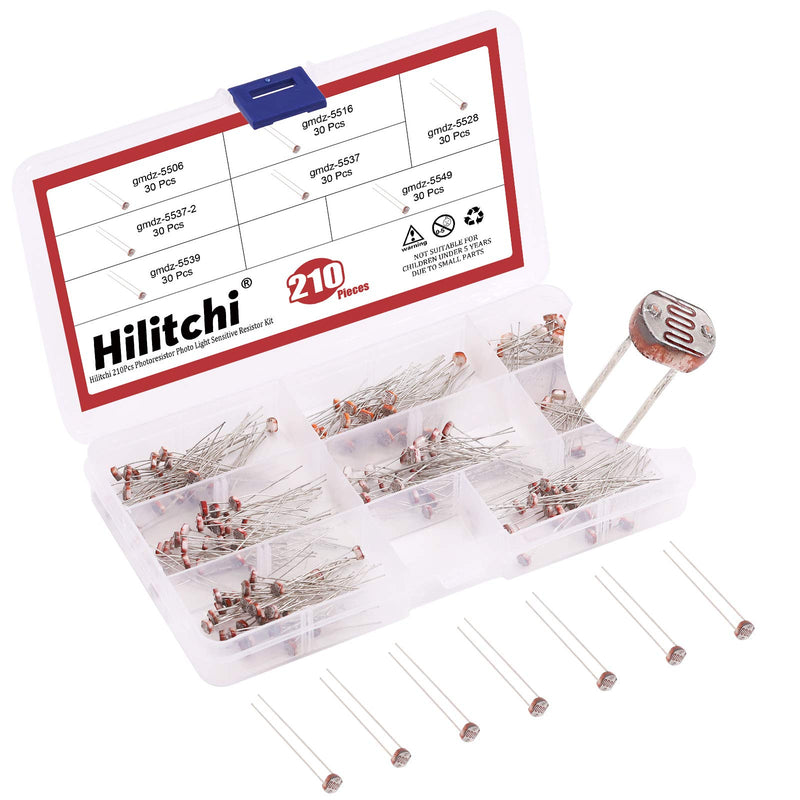 [Australia - AusPower] - Hilitchi 210Pcs LDR 5mm Light Dependent Resistor LDR Sensor Photoresistor Photoconductive Resistance 5506, 5516, 5528, 5537, 5537-2, 5539, 5549 