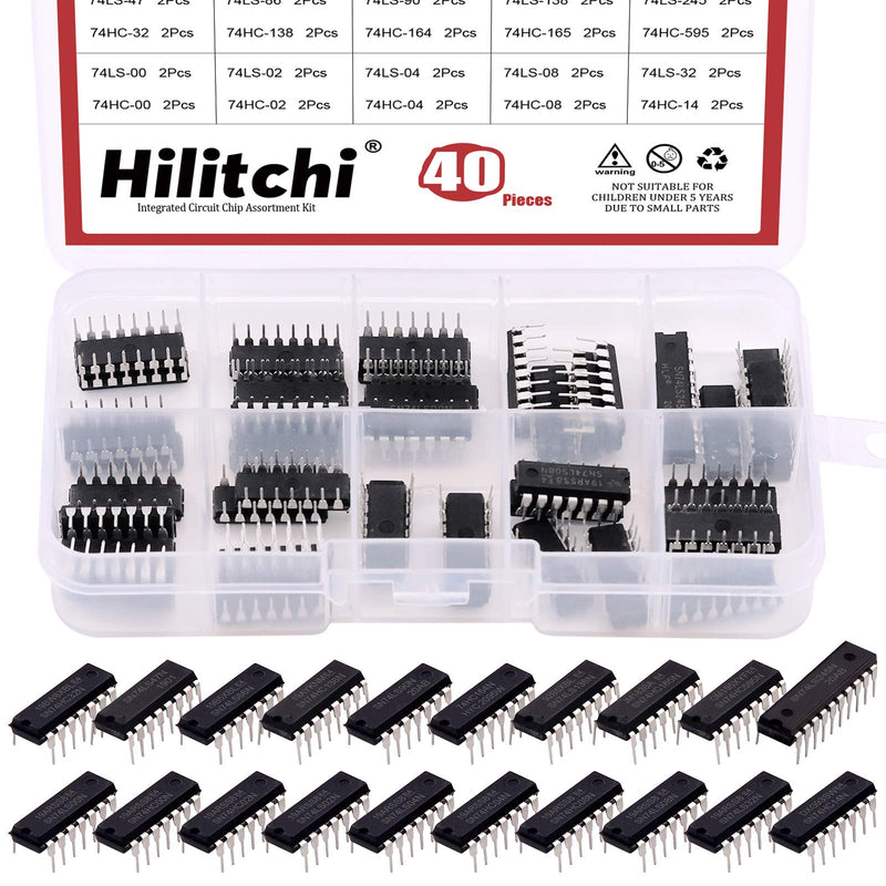 [Australia - AusPower] - Hilitchi 40Pcs 20Values 74HCxx and 74LSxx Series Logic IC Assortment Kit, 20Pcs 74HCxx and 20Pcs 74LSxx(40) 40 