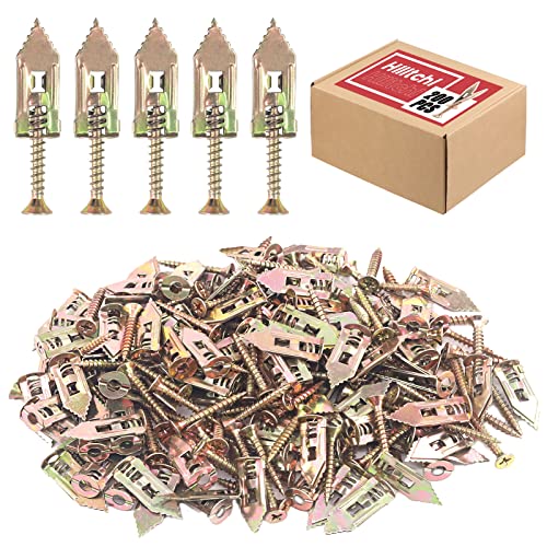 Hilitchi 200-piece self-drilling metal drywall anchors with screws, 12 x 30mm, shown in assorted quantity