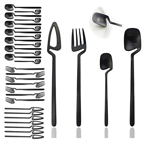 JASHII Flatware Set 32-piece Silverware Set Matte Finished Cutlery Set Service for 8 Include Knife/Fork/Spoon/Coffee spoon Dishwasher Safe (Black) service 8 Black 32pcs
