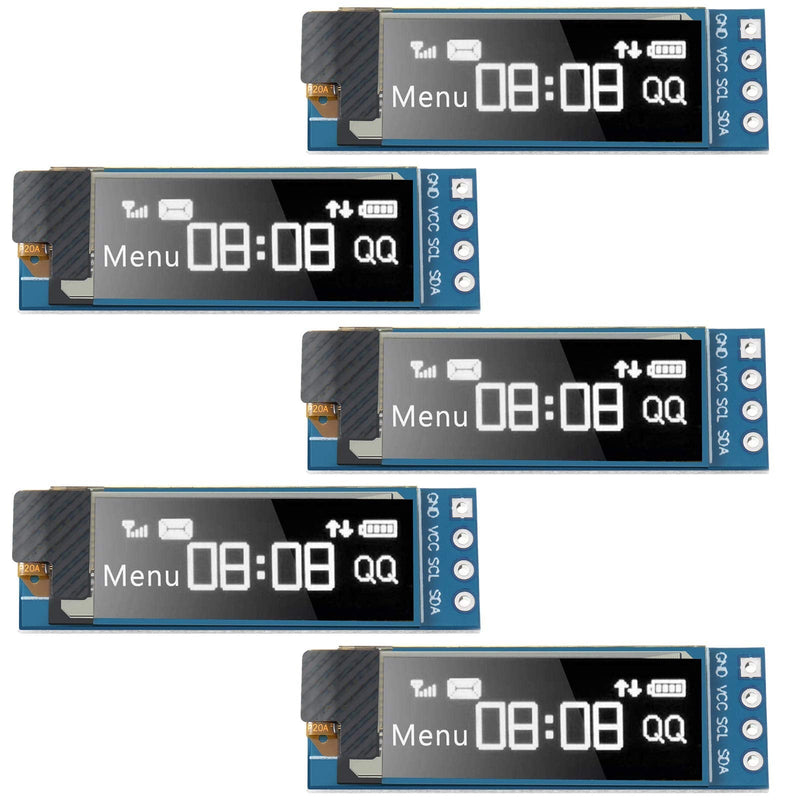 [Australia - AusPower] - 5 Pieces I2C Display Module 0.91 Inch I2C OLED Display Module I2C OLED Screen Driver DC 3.3V~5V (White Display Color) White Display Color 