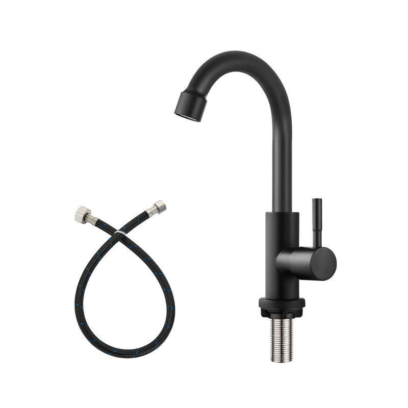 Heyalan Cold Water Only Kitchen Faucet, SUS304 Stainless Steel Bar Sink Faucet, Single Handle High Arc Gooseneck, 1 Hole Deck Mount, Matte Black, 8.3 Inch for Bar, RV, Laundry, Outdoor