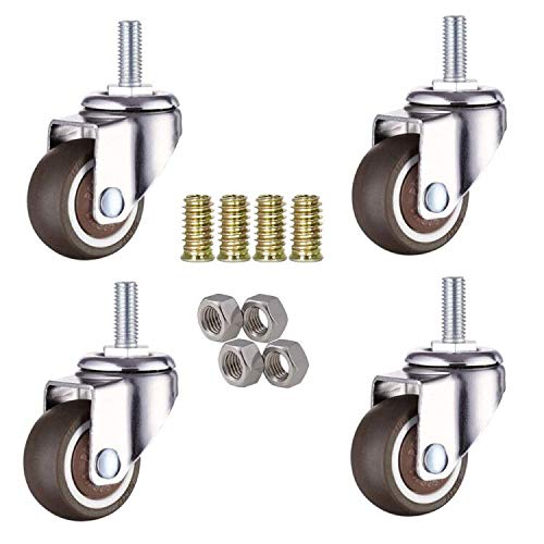 [Australia - AusPower] - 4-Pack 1 Inch Small Tiny Shopping Cart Wheel Swivel Caster Wheels Soft Rubber TPE M6x 15mm Mini Threaded Stem Caster Wheel, 33lb/15kg Load Capacity 