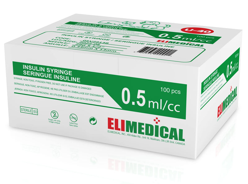 [Australia - AusPower] - Veterinary Insulin Syringe, U-40 (40IU), 0.5cc (ml), 29g x ½ inch (12.7mm), Half Unit Marking, Individually Packed, for Pet Cat or Dog, 100 per box, 05V2913B 