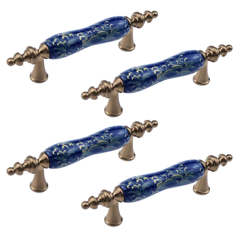 MY MIRONEY Ceramic Cabinet Pulls - Chinese Style Decorative Handles - Antique Bronze Drawer Knobs for Kitchen, Dresser, Cupboard, Door (3" Hole Center, 4 Pack) Style2
