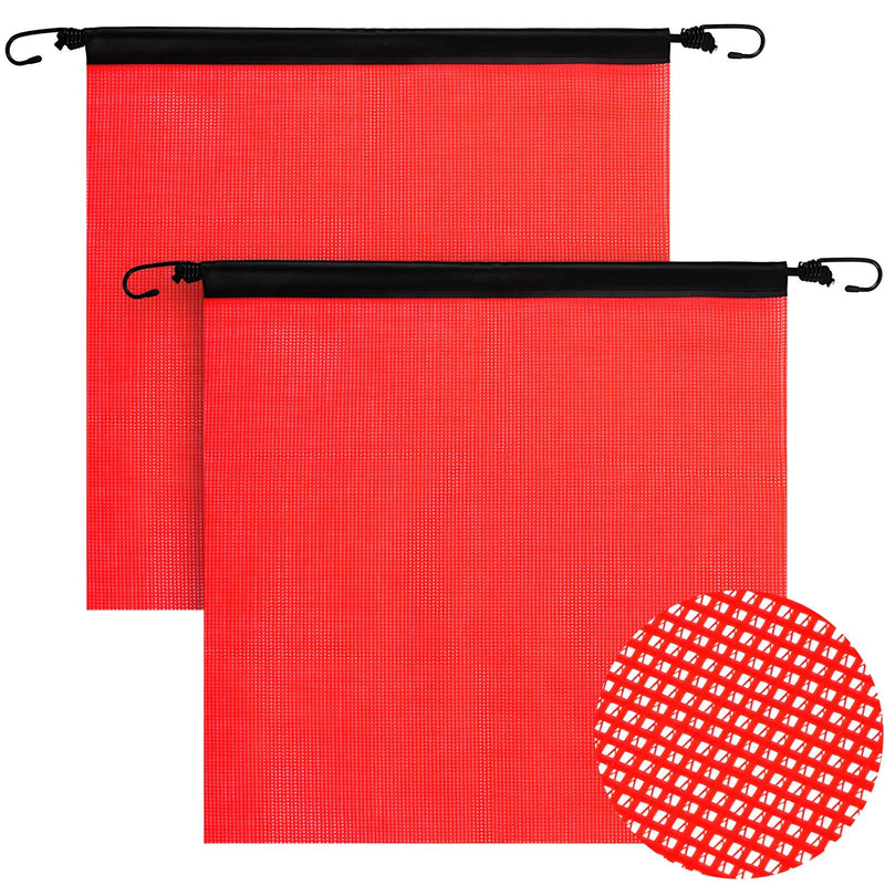 [Australia - AusPower] - Tatuo 2 Pcs 18 x 18 Inch Hook Safety Warning Flag Mesh Safety Flag Warning Sign with Vinyl Welt and Bungee Cord for Truck and Pedestrian Crossings(Deep Red) Deep Red 