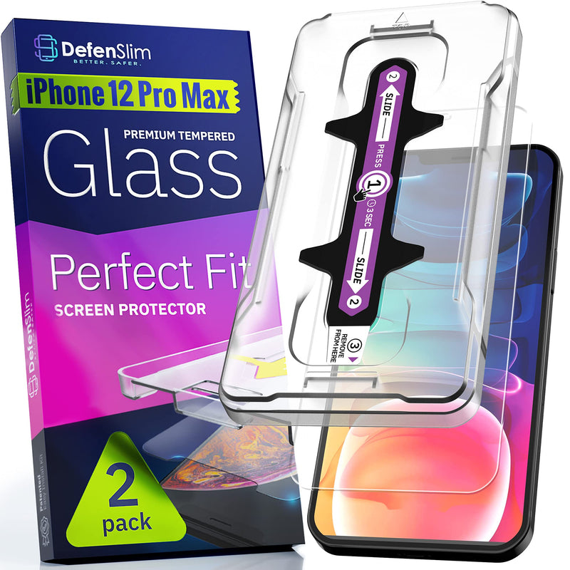 [Australia - AusPower] - iPhone 12 Pro Max Screen Protector [2-Pack] with Easy Auto-Align Install Kit - Tempered Glass for iPhone 12 Pro Max (6,7") - New Glass with Your Next Phone 
