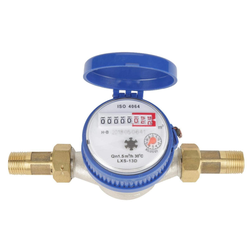 [Australia - AusPower] - Oumefar 1.5 Nominal Rate Vertical Horizontal Water Meter 1/2 Inch Plastic Cover Water Meter with Fittings for Home 