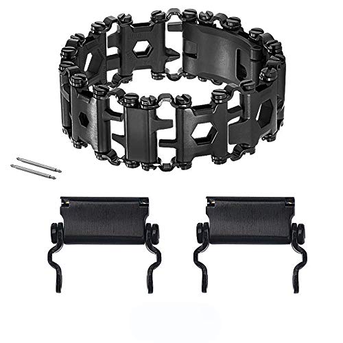 Stainless Tool Bracelet for Men Compatible for LEATHERMAN TREAD and Watch Band 29 in 1 Survival Hiking Camping Travel Friendly Multitools Wearable Bracelet 22mm Black
