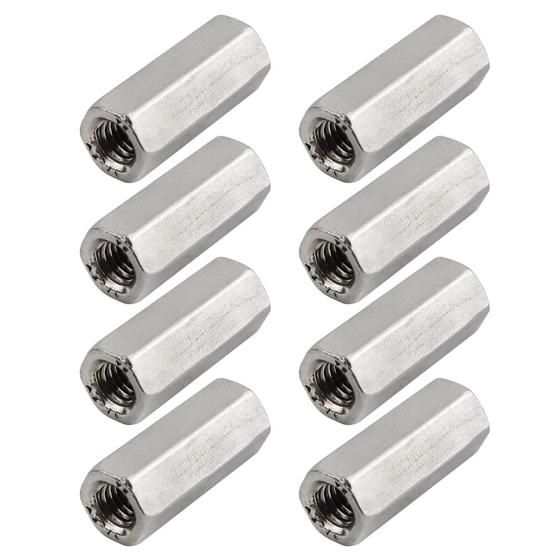 [Australia - AusPower] - Pack of 8 M6 X 1.0-Pitch 25mm Length Hex Width 10mm Metric Hex Coupling Nut 304 Stainless Steel Rod Coupling Nuts 
