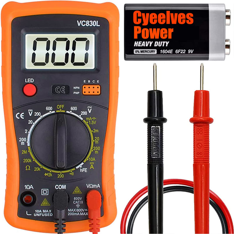 [Australia - AusPower] - Digital Multimeter, Multimeter with AC DC Voltmeter & Ohm Volt Amp Tester, Multifunction Battery Tester, Pocket Meter with Backlight Tests Wire, Voltage Tester Measure Voltage Current Resistance Diode Orange 