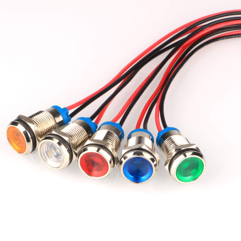 Gebildet Pack of 5 10 mm AC/DC 12-24 V LED Metal Indicator Light Waterproof Signal Lamp with Wire Multi-colored Ac/DC 12-24 V