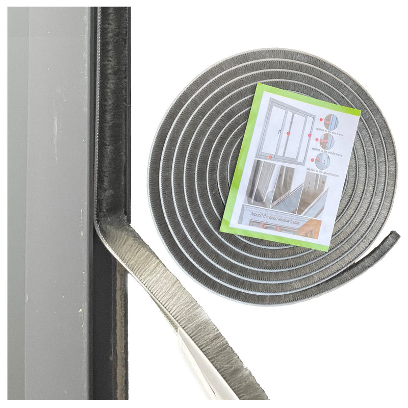 [Australia - AusPower] - Self-Adhesive Pile Weather Stripping Seal for Sliding Windows and Door Frames, 16.5ft x 11/32 inch, Grey 16.5ft x11/32 x 11/32 brush inch Gray 