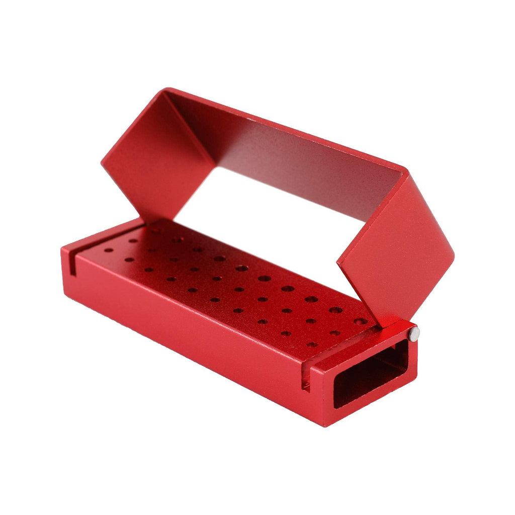 Annhua 30 Holes Dental Bur Block with Cover Autoclavable, Aluminum Burs Case Organizer Disinfection Holder Opening Box for Dental Lab, Dentist Tool, Red