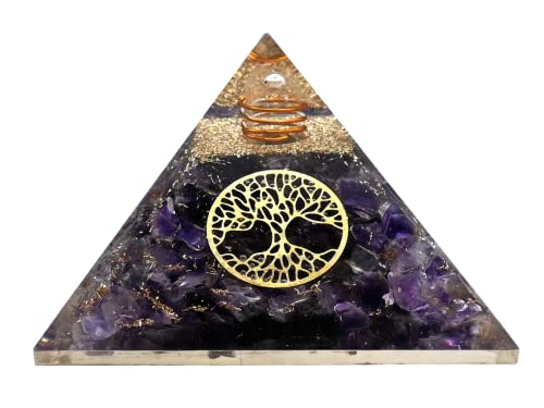 Amazing Gemstone Large Orgone Pyramid | Amethyst Pyramid Crystal | Tree of Life Orgonite Pyramid | Organ Pyramids Positive Energy Healing Tree of Life - Small