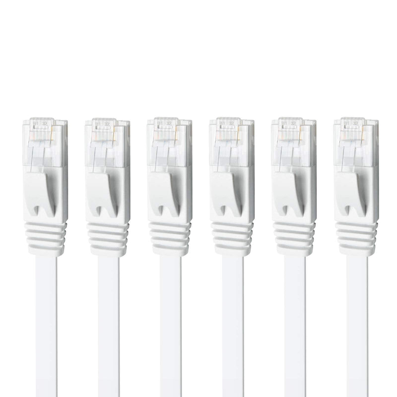 Yauhody CAT 6 Ethernet Cable 15ft 6-Pack White, High Speed Solid Flat CAT6 Gigabit Internet Network LAN Patch Cords, Bare Copper Snagless RJ45 Connector for Modem, Router, Computer(15ft,6P,White) 6 Pack