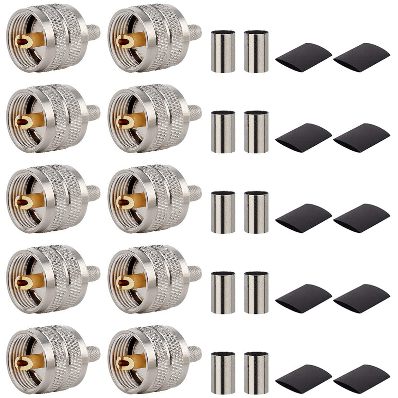 [Australia - AusPower] - MOOKEERF PL-259 UHF Male Plug Crimp Coax Connector Adapter for RG58 LMR195 RG400 3D-FB KSR195 Cable (Pack of 10) 