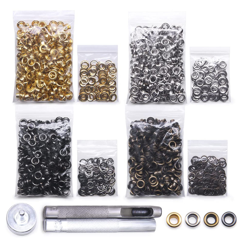 SEMINI Grommet Kit 800 Sets 6mm Gronmets Eyelets with 3 Pieces Install Tool Kit, 4 Colors 400# Inner 6mm