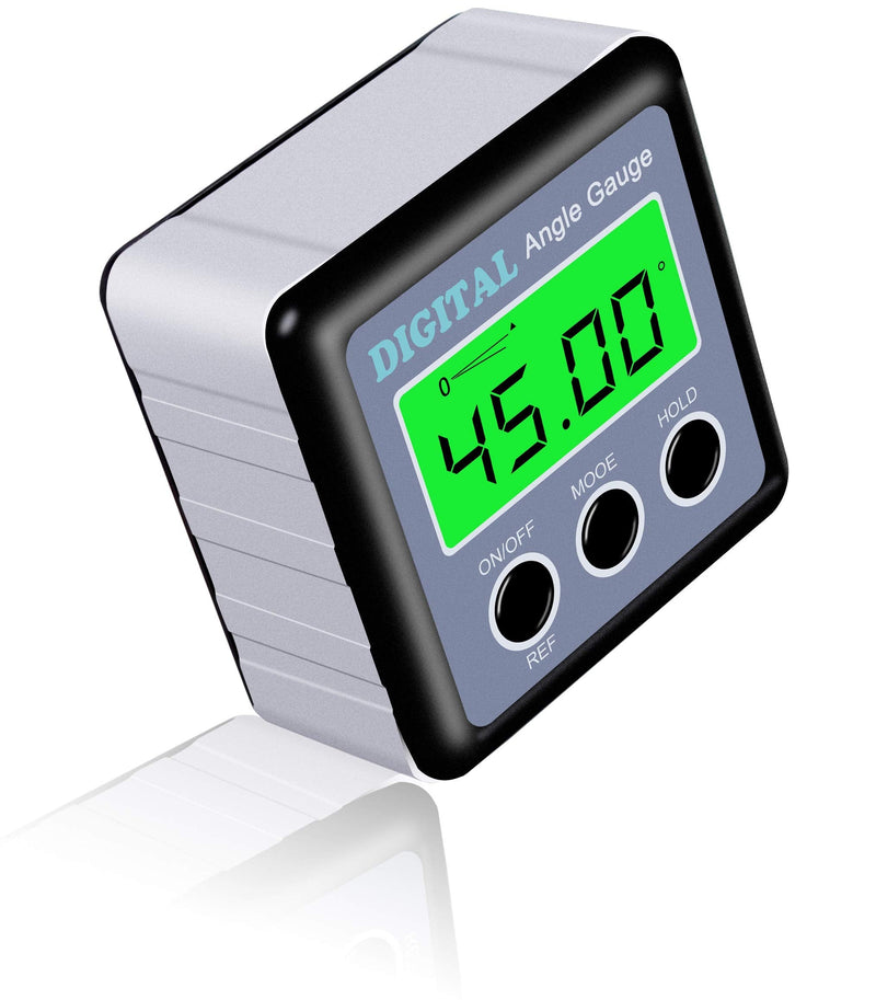 Digital Angle Gauge, Angle Finder Magnetic Digital Level Protractor, Table Saw Accessories with LCD Backlight Display Data Hold and V-groove & Magnetic Base Silver