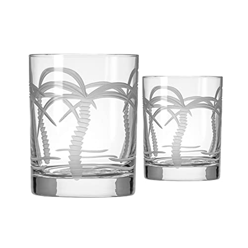Rolf Glass Palm Tree Double Old Fashioned Glass 13 ounces – Engraved Whiskey Glasses - Lead-Free Tumbler Glass – US Made (Set of 2) 13 fl oz (Set of 2)