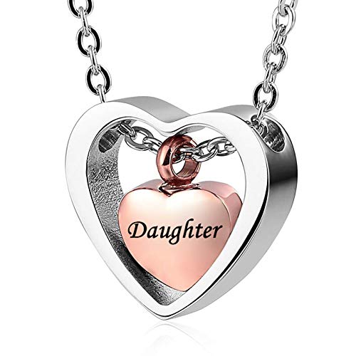 YSAHan Double Heart Urn Necklace for Daughter Ash Holder Keepsake Cremation Memorial Stainless Steel Jewelry