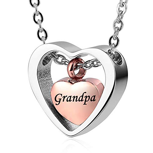 YSAHan Double Heart Urn Necklace for Grandpa Ash Holder Keepsake Cremation Memorial Stainless Steel Jewelry