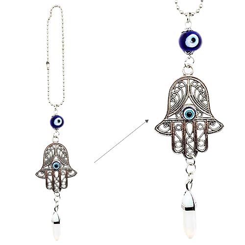 LUCKBOOSTIUM Hamsa Hand Evil Eye Amulet, Rear View Mirror Hanging Ornament Opal