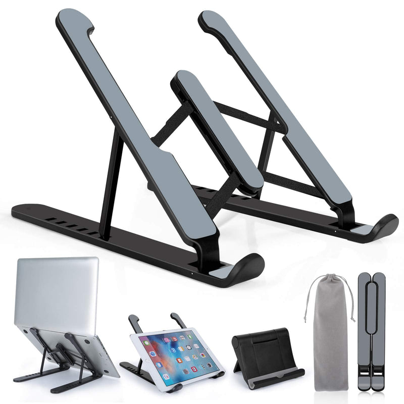 [Australia - AusPower] - pidien Portable Laptop Stand, Adjustable Laptop Holder Riser Computer Stand for Desk Notebook Stand Mount with Phone Stand Black 