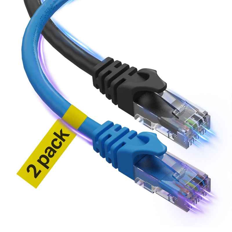 Cat 6 Ethernet Cable 40 Ft 2 Pack, Cat 6 Cable Outdoor&Indoor, High Speed 10Gbps Internet Network Cable, Cat6 Ethernet Patch Cable Long, Computer LAN Cable for Router, Modem, PS4/5 - Blue & Black 40 ft - Cat 6